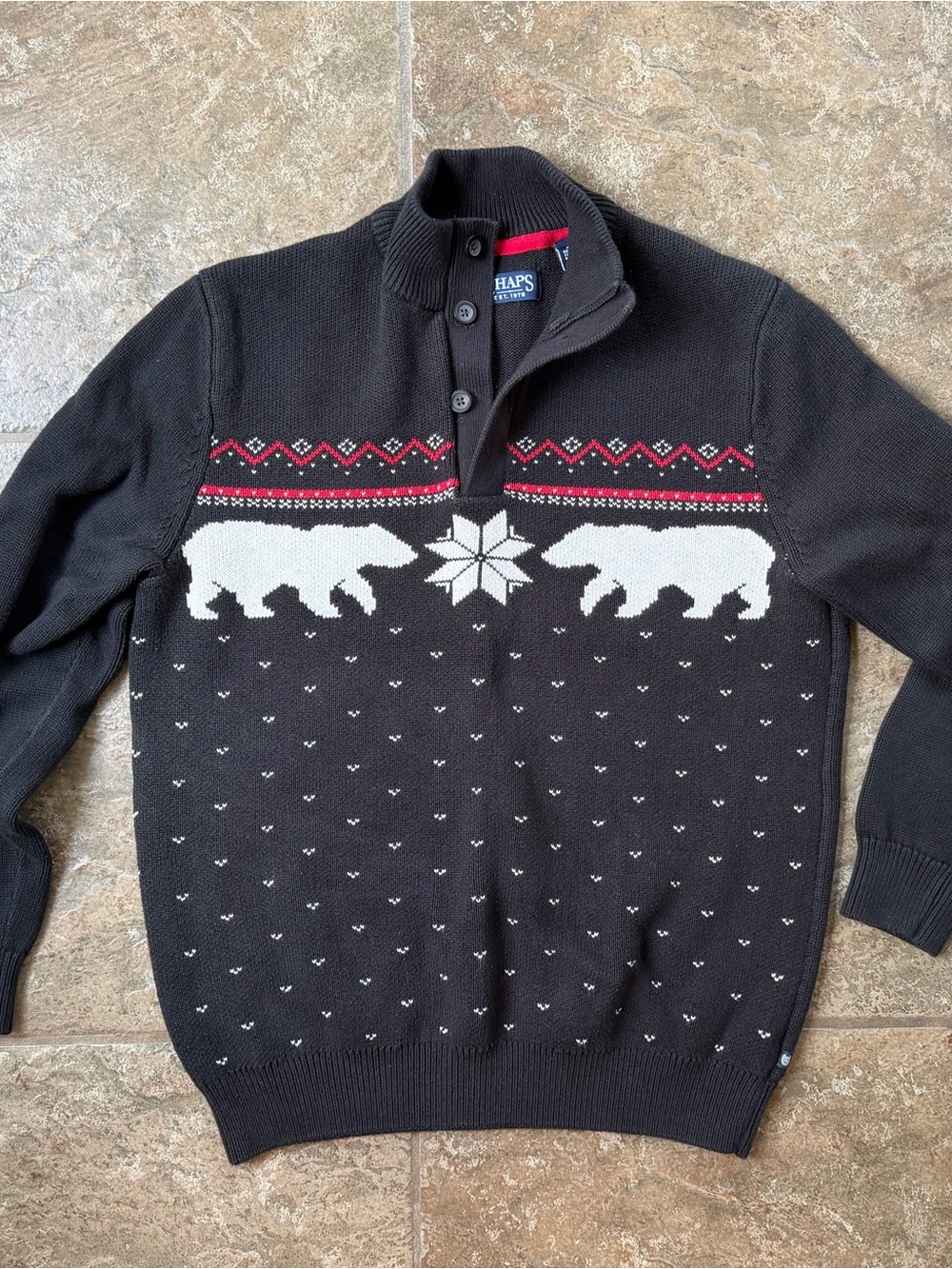 Chaps Men’s Polar Bear Fair Isle Mock Neck Sweater Black Size Medium